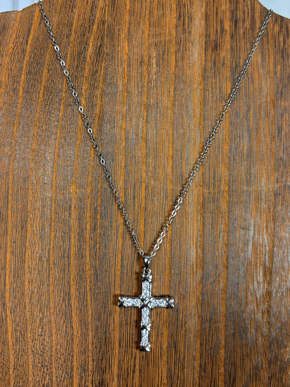 Silver Crystal Cross Pendant Necklace - Women Jewelry